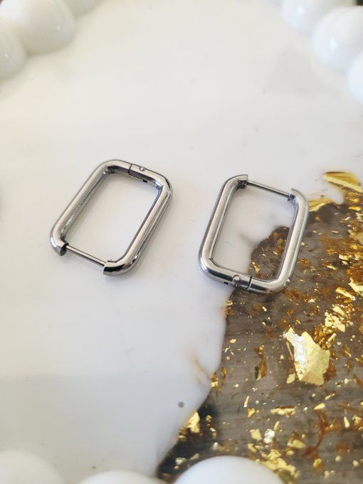 Lot de 2 Créoles rectangle -  15 mm - en Acier Inoxydable