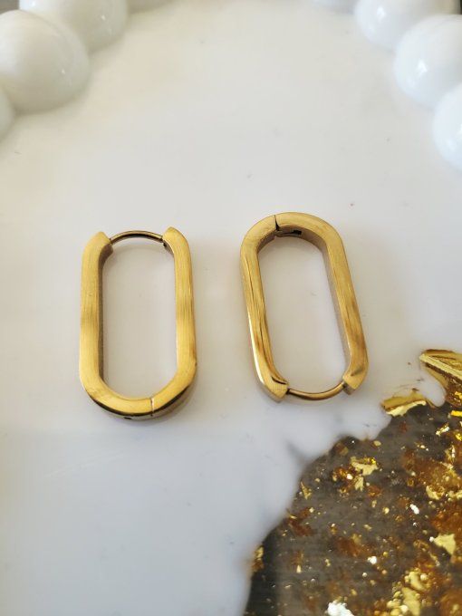 Lot de 2 Créoles - Modèle Rectangle - Acier Inoxydable - 21mm