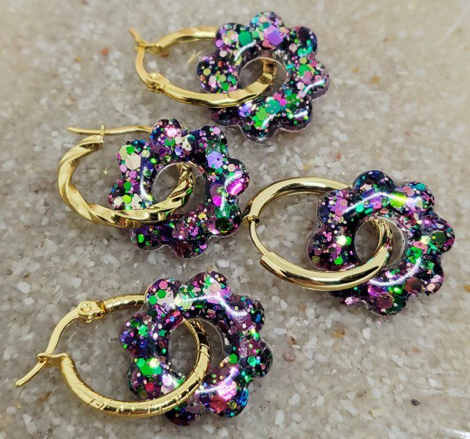 Lot de 2 Pampilles Fleurs - 8 pétales - Flora 